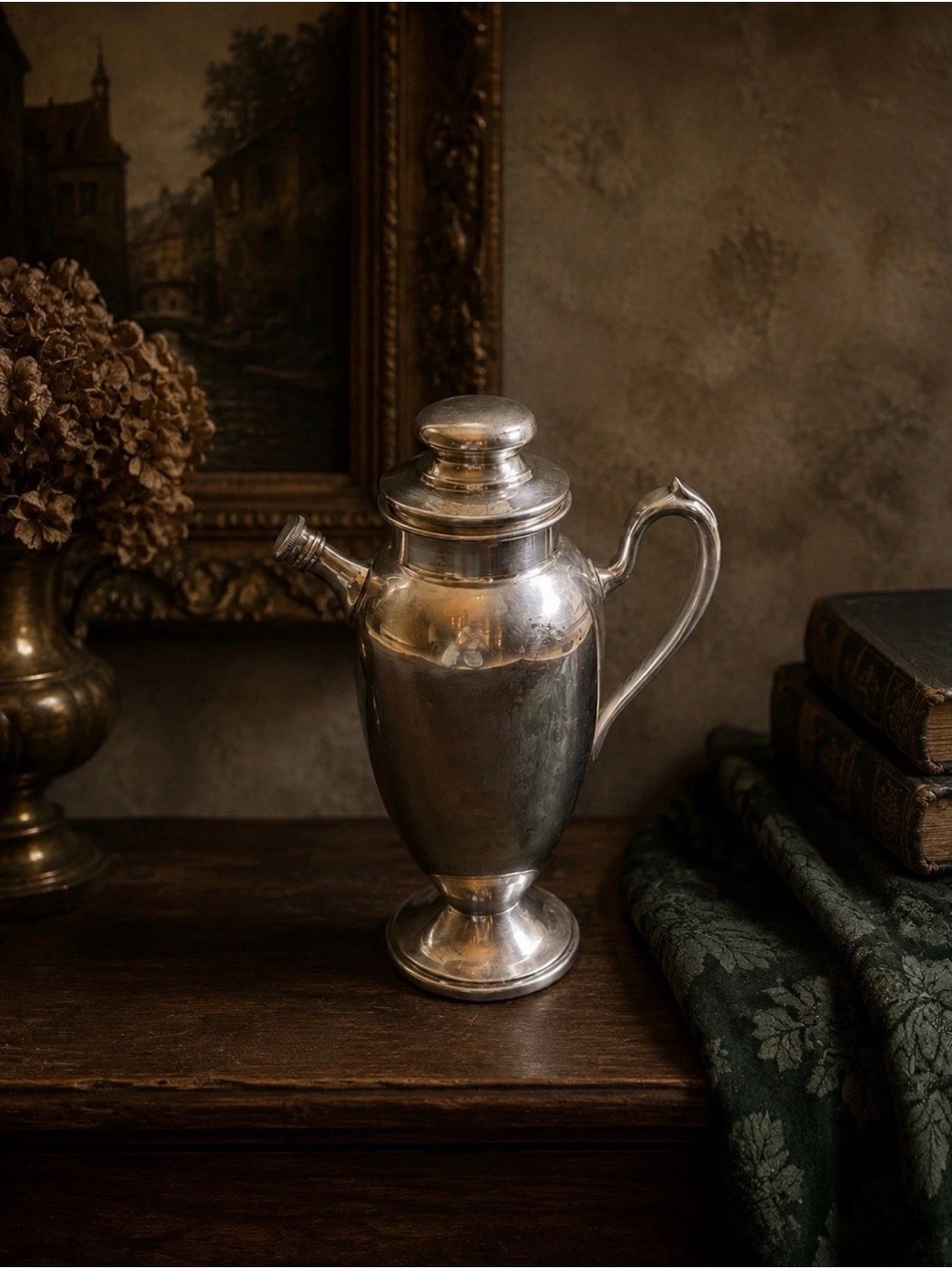 Vintage Academy Silver on Copper Coffee Server Covered Pedestal Pot 11.25”